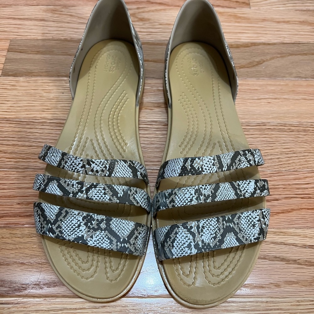 CROCS Snake Print Sandals - Tan and Black